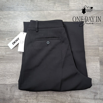 DKNY Petite Wide Leg Pleated Trouser Pants Jet Black NWT Size 10P