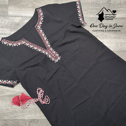 Romwe V Neck Short Sleeve Embroidered Mini Dress Size L