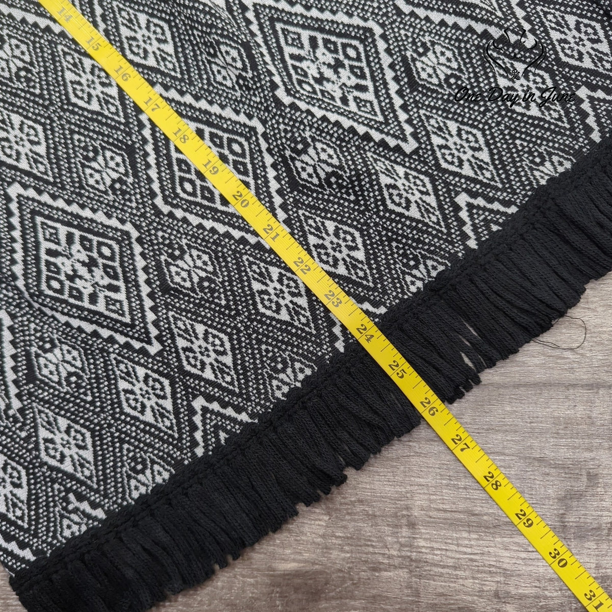 Nina Leonard Geometric Knit Fringe Pull On Midi Skirt Black White NWT Size 1X