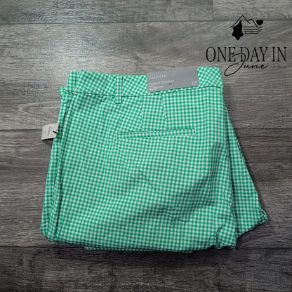 Talbots Perfect Skimmer Pedal Pusher Pants Green White Gingham NWT Size 18