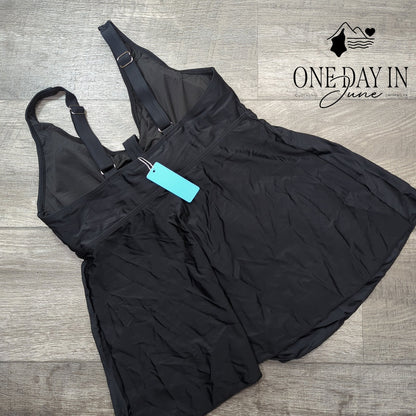 Yonique Tie Front V Neck Tankini Swim Top Black NWT Size M