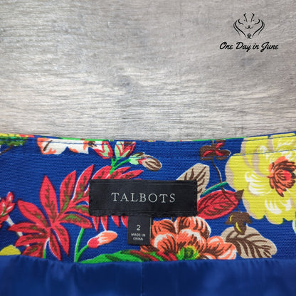 Talbots Tropical Floral Print Mini Skirt Blue Multicolor Size 2