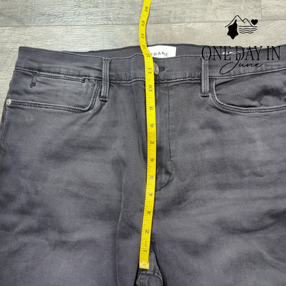 Frame Le High Flare Jeans Black Gray High Rise Raw Hem NWT Size 16 (34)