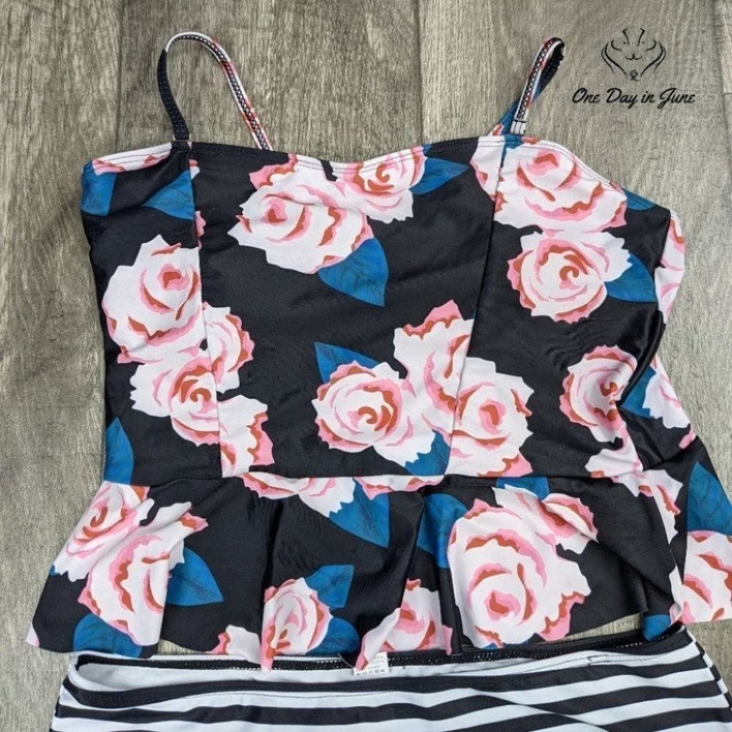 CharmLeaks Floral Ruffle Stripe Bikini Size XL