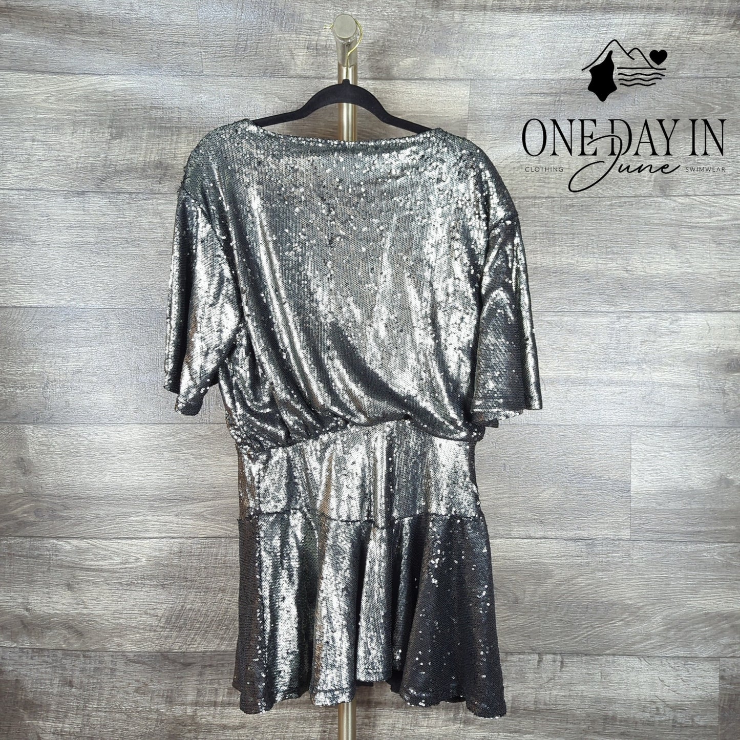 Free People Manuka Sequin Mini Dress Gunmetal Silver NWT $168 Size M