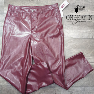 Joie Faux Leather Straight Leg Pants Burgundy Wine NWT Size 12