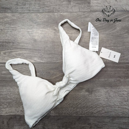 RVCA La Jolla Tie Front Bikini Top White Textured NWT Size XL