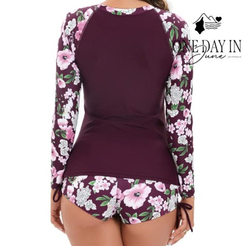 Adisputent Long Sleeve Rashguard Tankini Swimsuit Size L