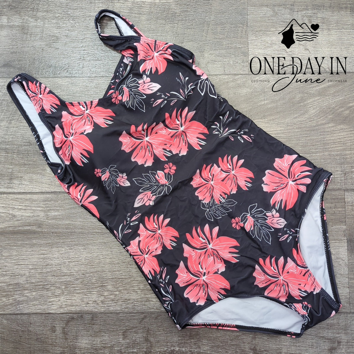 Zando Floral Cross Back One Piece Swimsuit Black Pink Tropical Size S