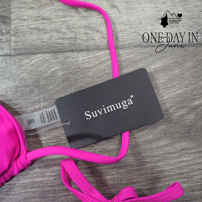 Suvimuga Adjustable Triangle Padded Ruched Bikini Swimsuit Size S