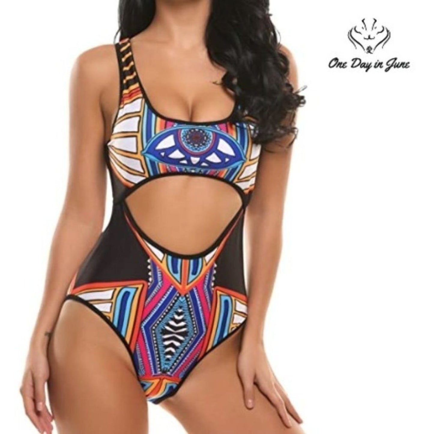 Ekouaer Wire Free Padded Bra Hollow Out Monokini Size 2XL