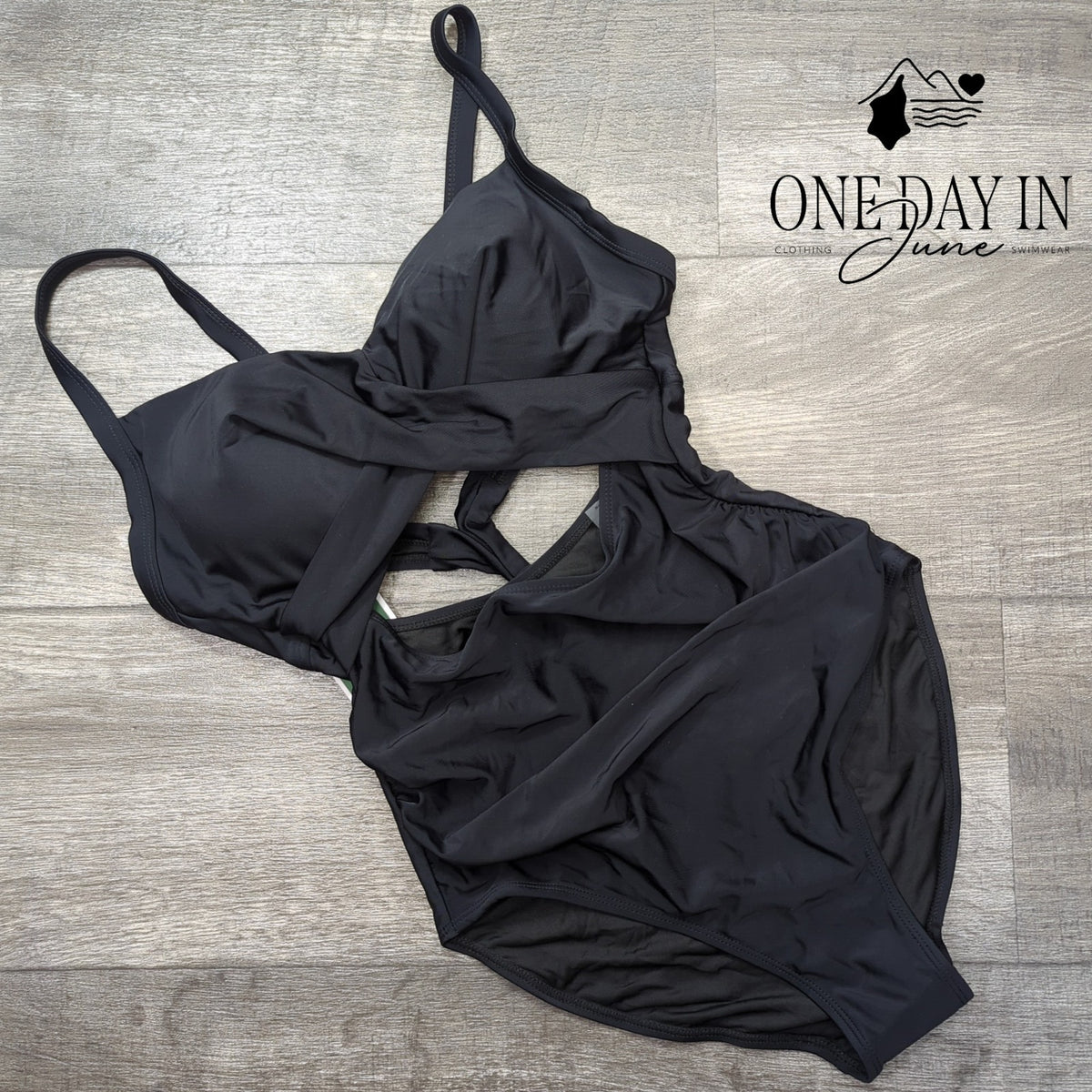 Eomenie Tummy Control Cutout Tie Back One Piece Swimsuit Black NWT Size S