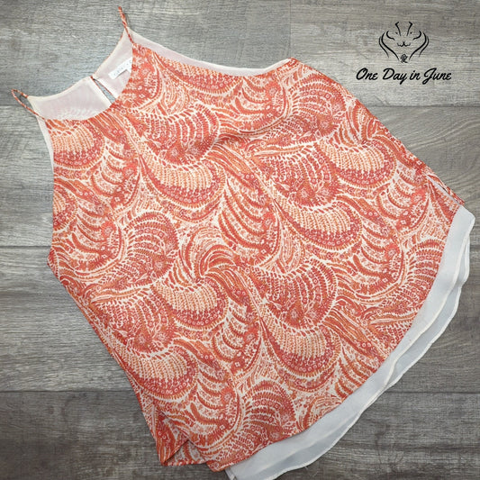 Violet + Claire Sleeveless Layered Top Coral Paisley Print Boho Size M