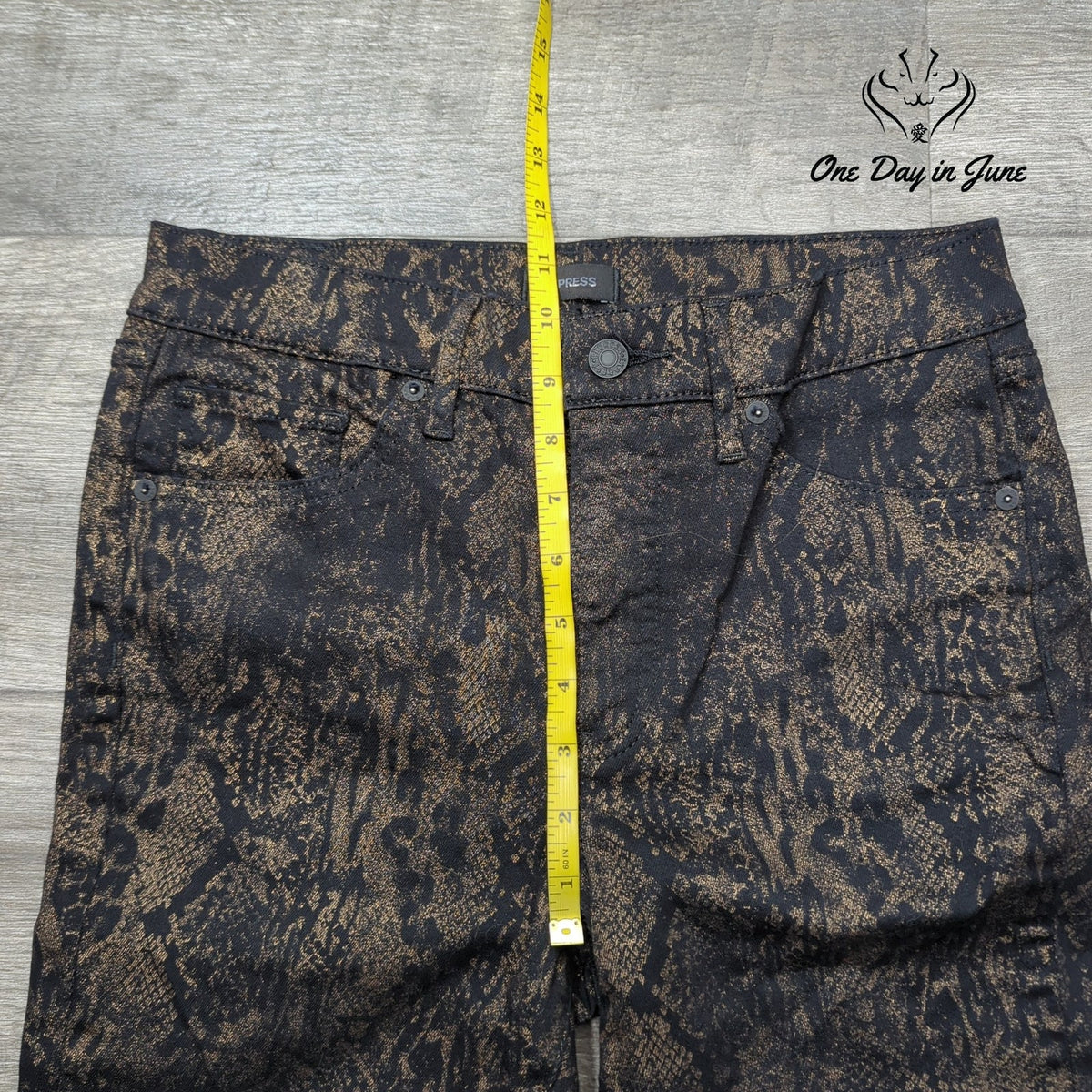 Express Mid Rise Skinny Jeans Black Gold Metallic Animal Print Size 6S