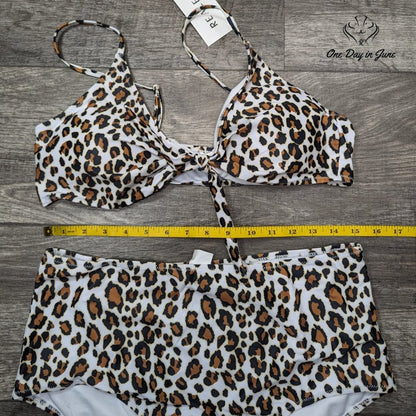 Realeaf Leopard Tie Front Bikini Swimsuit Size XL