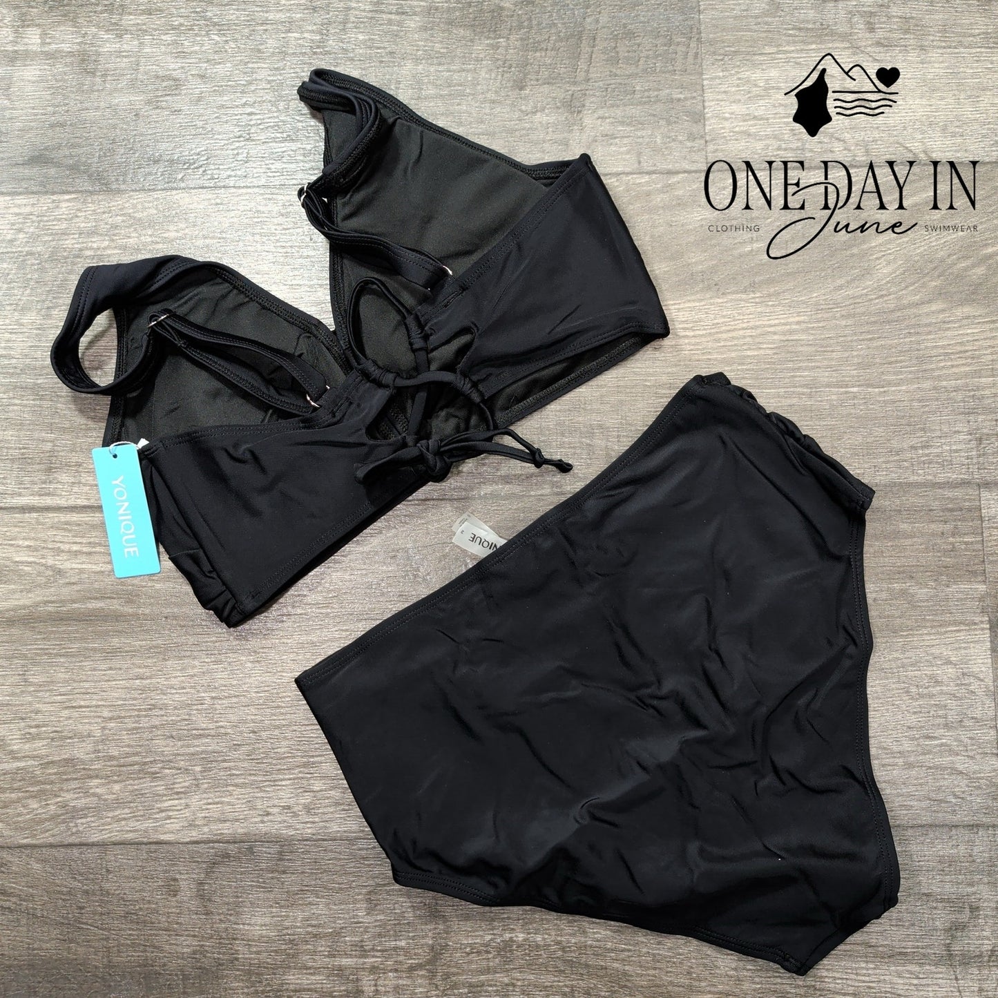 Yonique Twist Front High Waist Bikini Swimsuit Size M