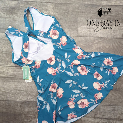 Shekini Twist Front Boyshort Swimdress One Piece Swimsuit Size M