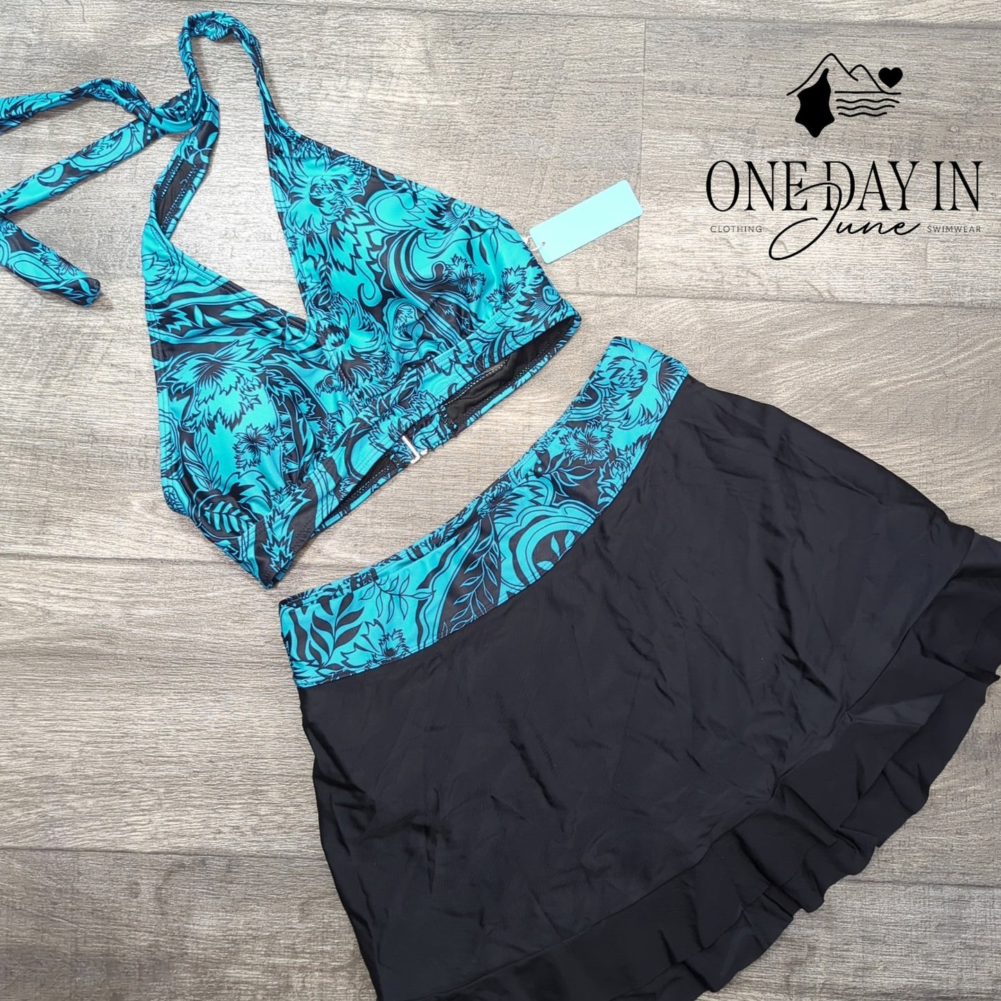Yonique Halter Drawstring Skirtini Swimsuit Size S