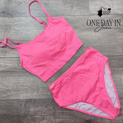 Yonique Ribbed Crop High Waist Bikini Swimsuit Size S