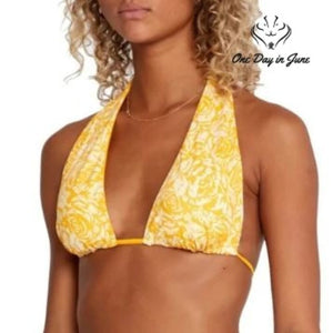 RVCA Forever Halter Reversible Bikini Top Yellow Floral NWT $58 Size S