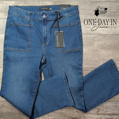 Tahari Petite Natalie Mid Rise Miniboot Jeans Seta Silk Denim NWT Size 12P