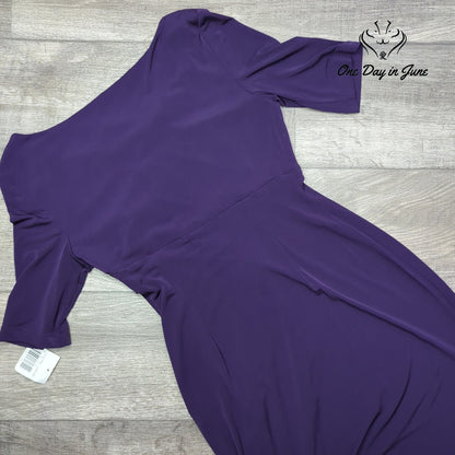 Connected Apparel Ruched Cowl Neck Sheath Dress Eggplant Purple NWT Size 6