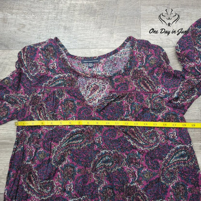 American Eagle Outfitters Paisley Boho Long Sleeve Top Purple Pink Size M