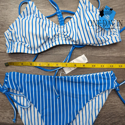 Cupshe Blue White Striped Braided Back Reversible Bikini Swimsuit NWT Size S