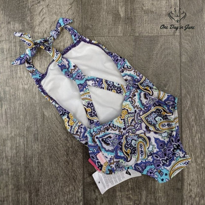 Seafolly High Neck Tie Shoulder Tank One Piece Swimsuit Size 0