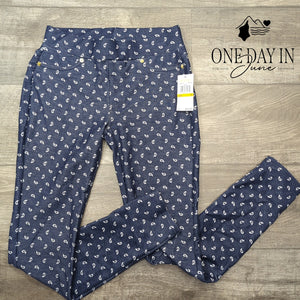 Michael Kors Pull On Ankle Pants True Navy Paisley Print NWT Size S