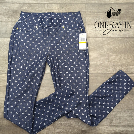 Michael Kors Pull On Ankle Pants True Navy Paisley Print NWT Size S