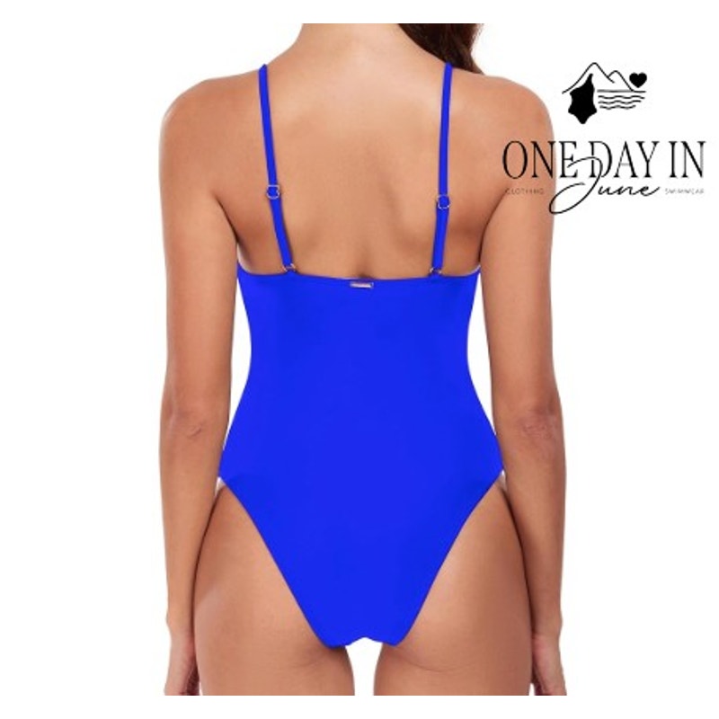 Relleciga Cheeky High Cut One Piece Swimsuit Royal Blue NWT Size S