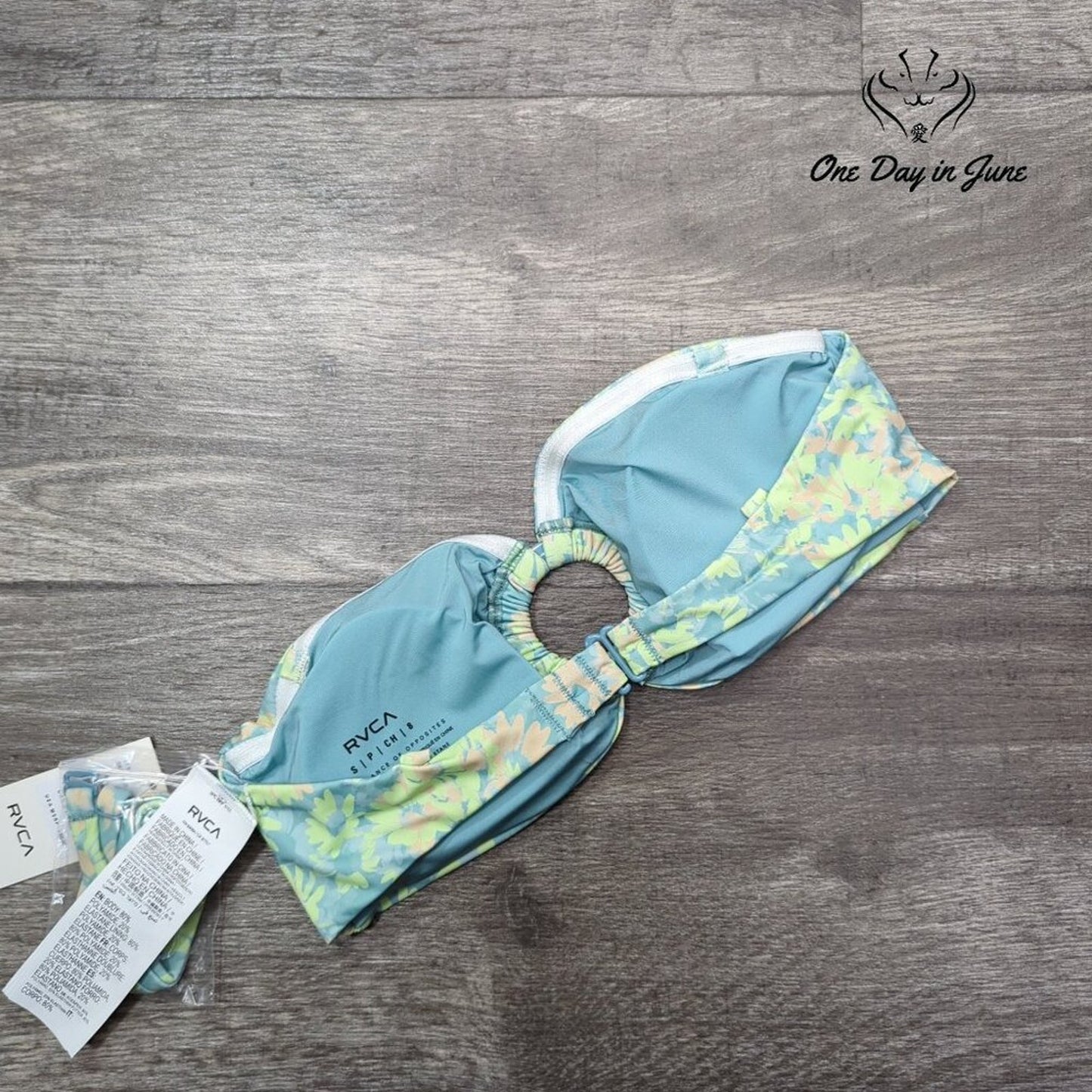 RVCA Field of Dreams Bandeau Bikini Top Floral O Ring NWT $60 Size S
