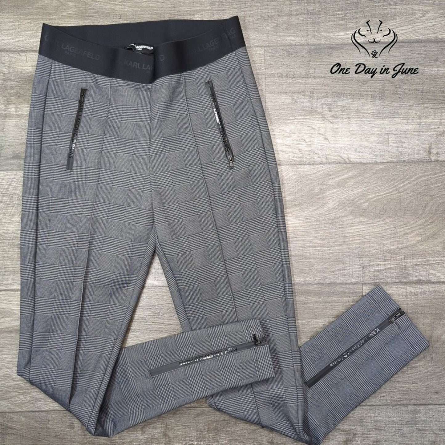 Karl Lagerfeld Paris Houndstooth Ankle Pants Gray Pull On Zip NW Size S