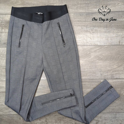 Karl Lagerfeld Paris Houndstooth Ankle Pants Gray Pull On Zip NW Size S