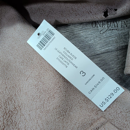 Chico's Scuba Suede Collared Jacket Cafe Latte Faux Suede NWT Size Chico's 16