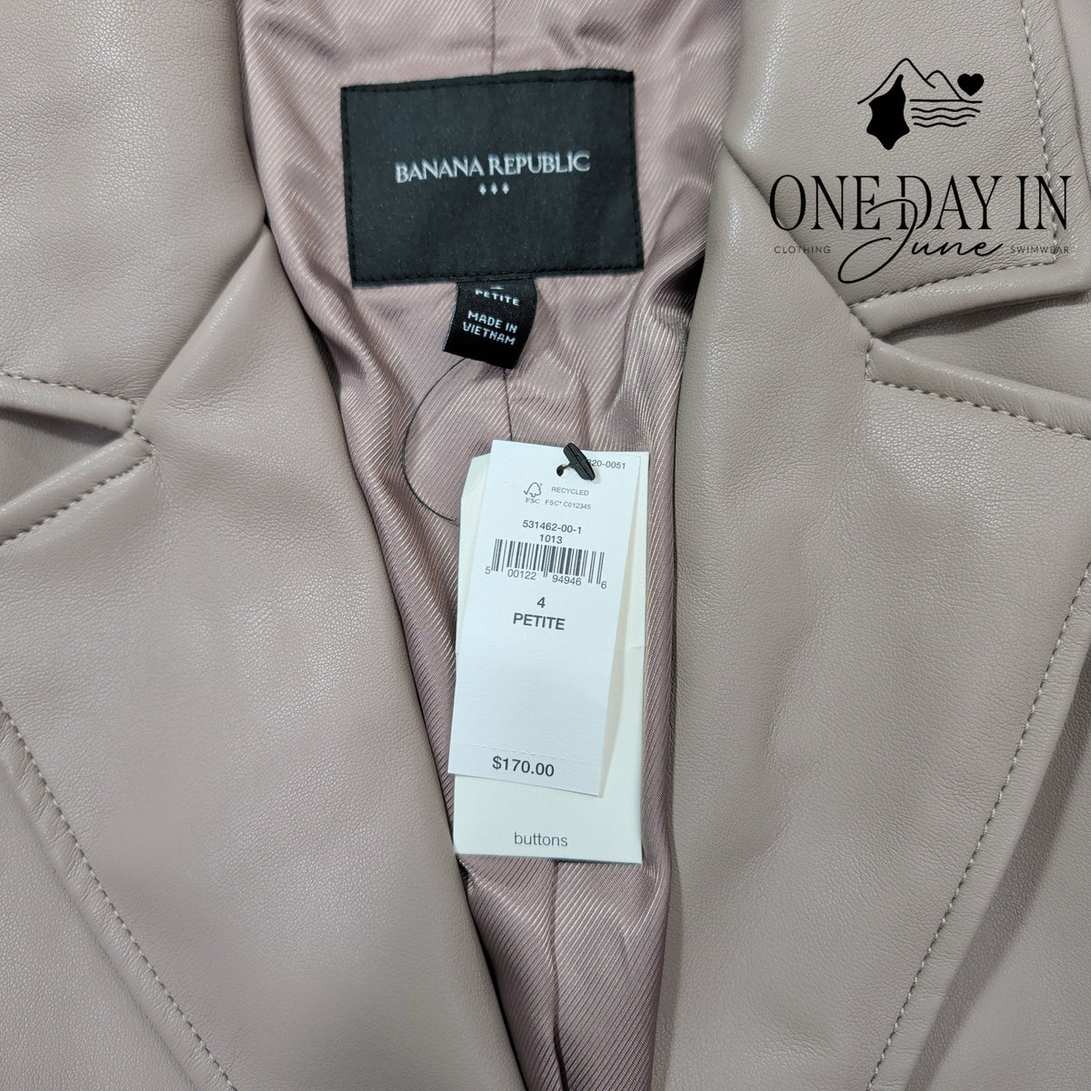 Banana Republic Vegan Faux Leather Blazer Petite Fresh Taupe NWT Size 4P
