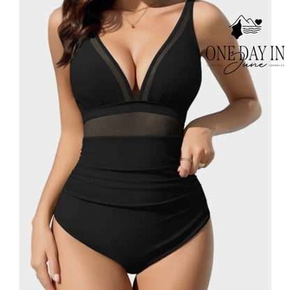 Suuksess Mesh Cut Out Tummy Control One Piece Swimsuit Black Size S