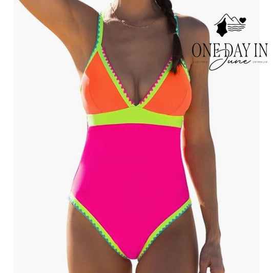 Popvil Colorblock One Piece Swimsuit Size L