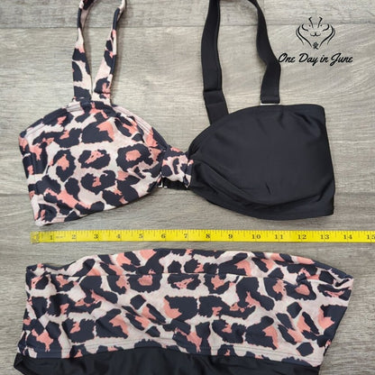 ODIJ Colorblock  Leapoard Knot Bikini Swimsuit Size L