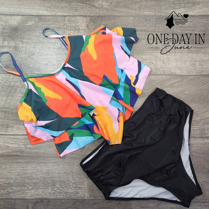 Adisputent High Waist Flounce Bikini Swimsuit Size L