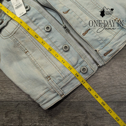Wet Seal Hooded Denim Vest Light Wash Distressed Y2K NWT Size M