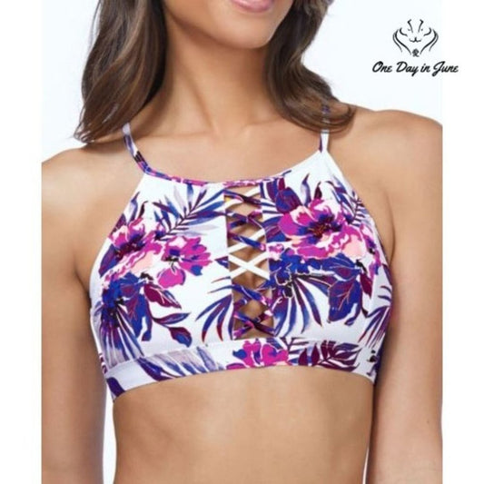 Ambrielle Floral High Neck Bikini Top Size XXL