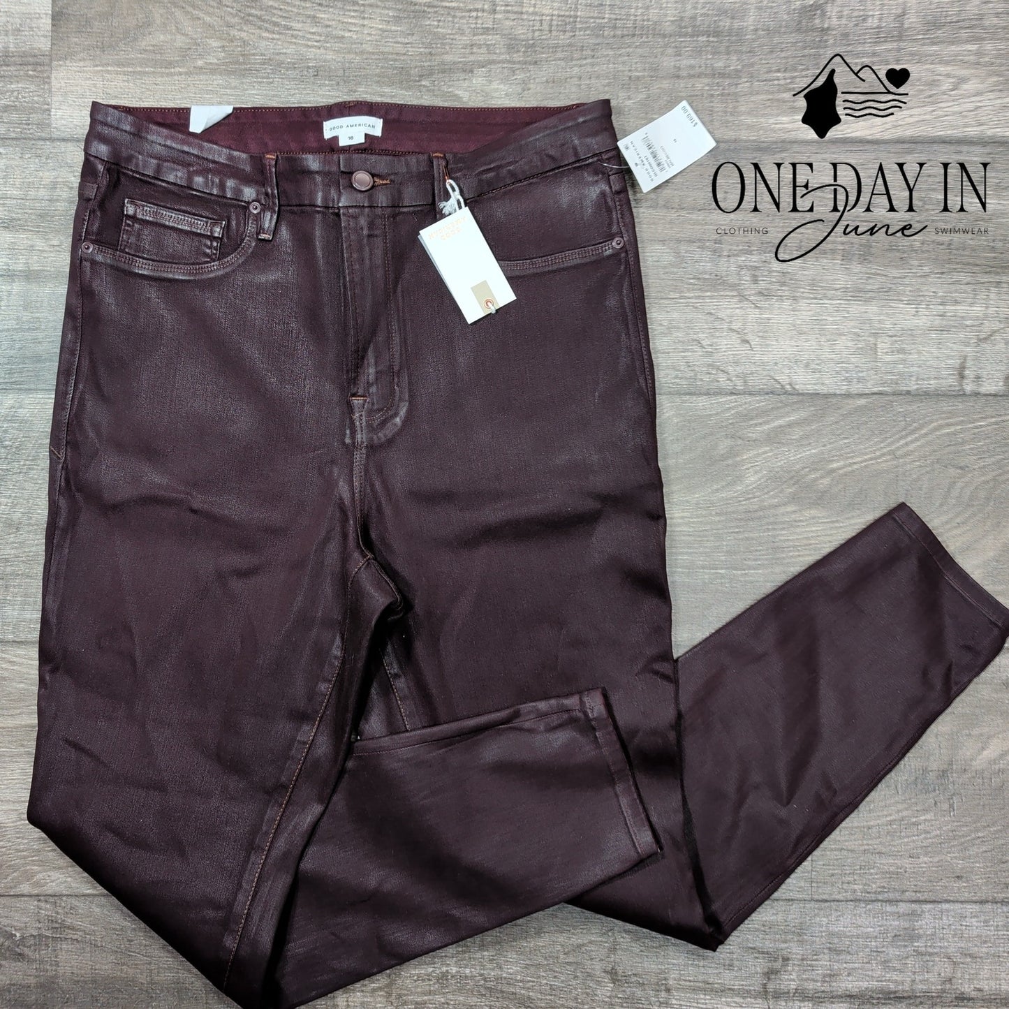 Good American Good Legs Coated Skinny Jeans Malbec Burgundy NWT $169 Size 16