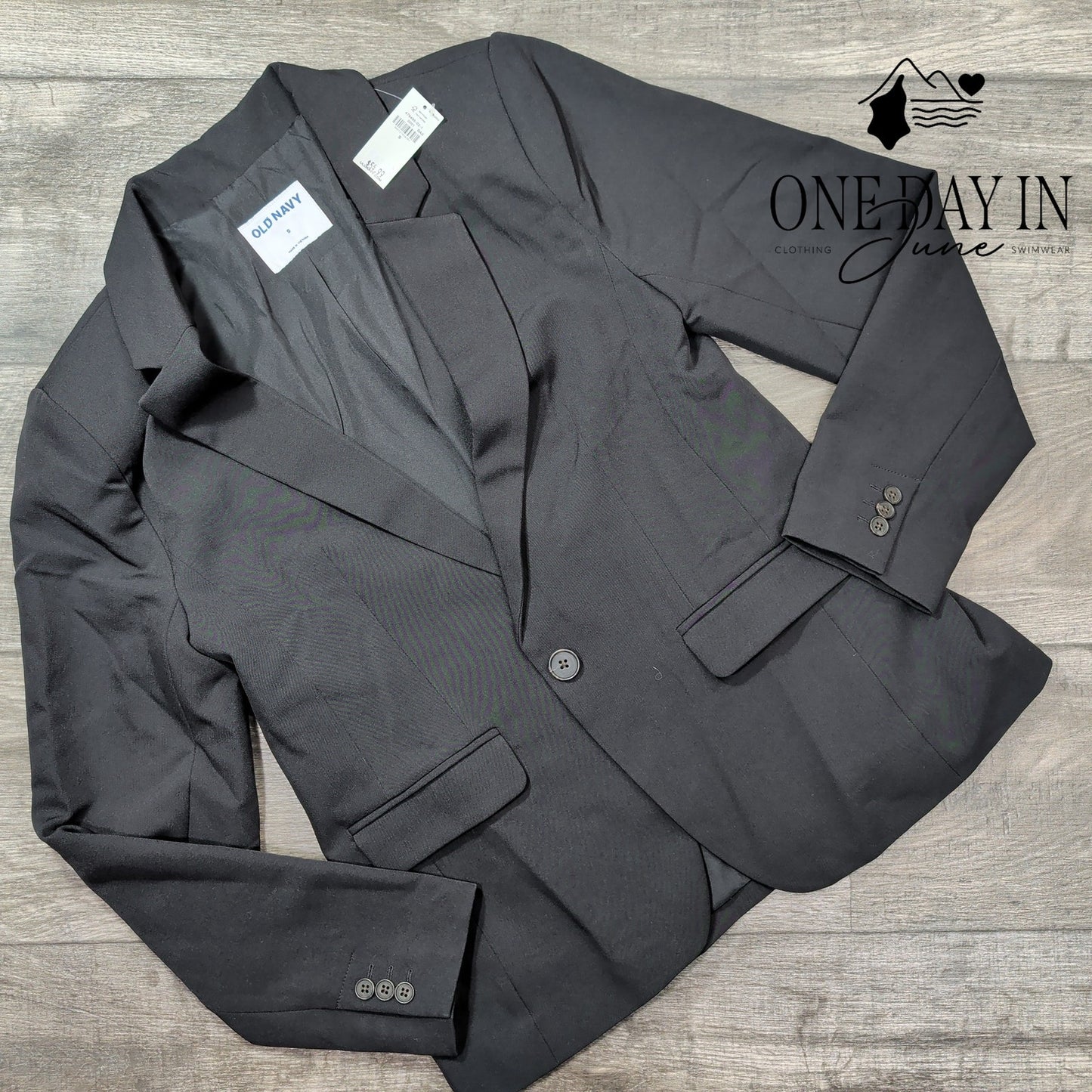 Old Navy Taylor Fitted Suit Blazer Black Jack One Button NWT Size S