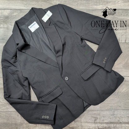 Old Navy Taylor Fitted Suit Blazer Black Jack One Button NWT Size S