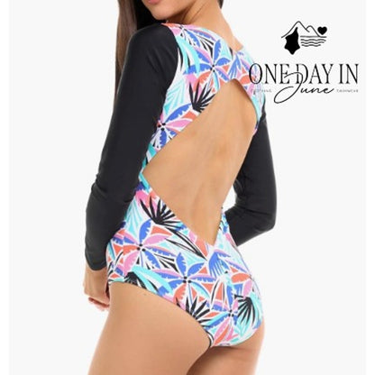 Body Glove Chloe Paddle Suit Long Sleeve Open Back Tropical Swimsuit NWT Size S