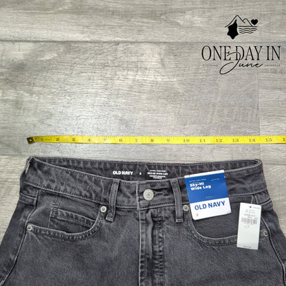 Old Navy Sky Hi Wide Leg Jeans Extra High Rise Washed Black NWT Size 2