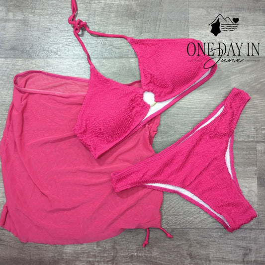 Charmo Smocked Halter 3 Piece Bikini Swimsuit Size L