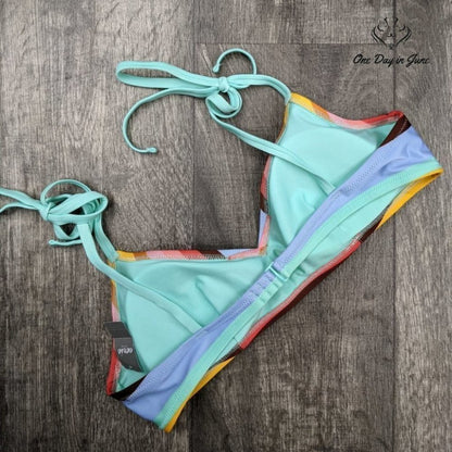 American Eagle Outfitters Scoop Bikini Top Rainbow Tie Strap Swim NWT Size L